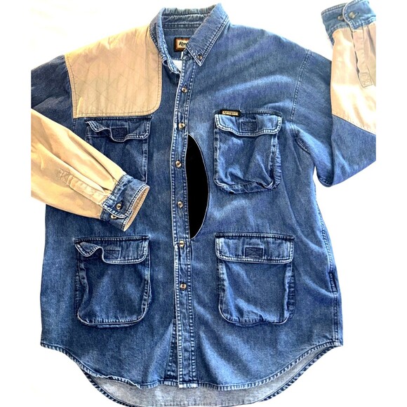 Vintage Remington Hunting Shacket Men's Large Denim with Game Pouch Pockets - Picture 1 of 12